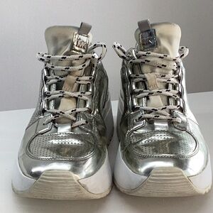 Women’s, Michael, Kors, metallic silver sneaker wedge platform size 7
